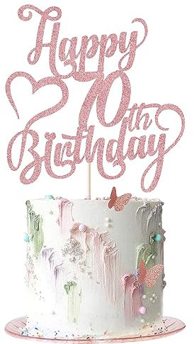 AROKIPPRY rose gold Glitter Happy 70th Birthday Cake Topper - 70 Anniversary/Birthday - Hello 70, Cheers to 70 Years,70 & Fabulous Cake Topper Party Decoration
