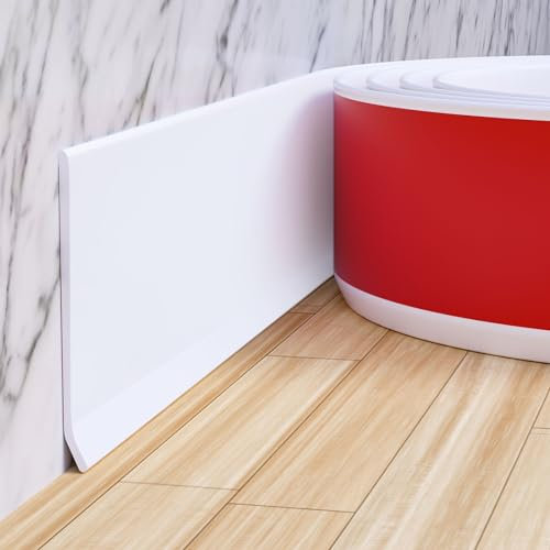 Duzzy Flexible Bodenleisten-Zierleiste, 15,2 cm (B) x 1,8 m (L), Gummi-Wandverkleidung, selbstklebende Vinyl-Wandunterlage, Abdeckungsbasis