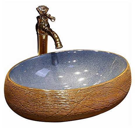 Keramik-Badezimmer-Waschschüssel,Keramik-Waschbecken,Über dem Thekenbecken mit Wasserhahn Badezimmer Oval Waschbecken Heimdekoration Kleines Geschenk