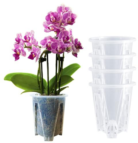 pavtner Orchideentopf, 16,3 cm, transparent, Kunststoff, Orchideentöpfe mit Löchern, Pflanztopf zum Umtopfen von Orchideen und anderen Blumen, 16,3 cm B x 20,6 cm H, 4 Stück