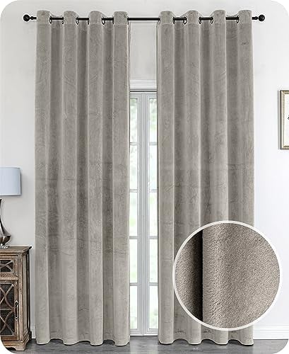 Samt Vorhang Ösen Verdunkelung Gardine Velvet Blickdicht, 140x225 cm (Breite 140 cm, Höhe 225 cm, Taupe)