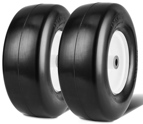 VEVOR Neumáticos para Cortacésped con Llanta 2 Piezas Neumáticos para Tractor sin Cámara 330x127-152 mm Neumáticos de PU sin Pinchazos Centrado en Cubo 82,6-150 mm 20 Adaptadores para Cortacésped