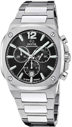 JAGUAR Swiss Made Herrenuhr Chronograph aus Edelstahl 316L | Quarzuhr, Kalender, Widerstandsfähiges Saphirglas, Wasserdicht 10 ATM, J1025/3, Swiss Made Rondcarre