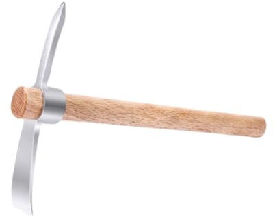 BOWTONG Stainless Steel Double Headed Pickaxe, 2024 New 2 in 1 Garden Pickaxe with Wooden Pick Axe For Trans Handle, Small Tool Hand