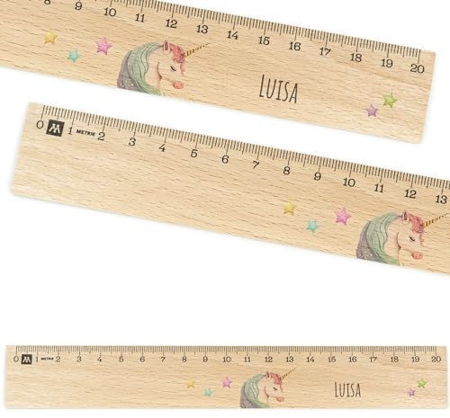 Lineal personalisiert für Kinder 20cm aus Holz - UV-Druck- Lineal mit Namen - Geschenkideen Schultüte - Geschenke für die Einschulung und Schulstart - Schulanfang - Schulbedarf Mädchen - Einhorn