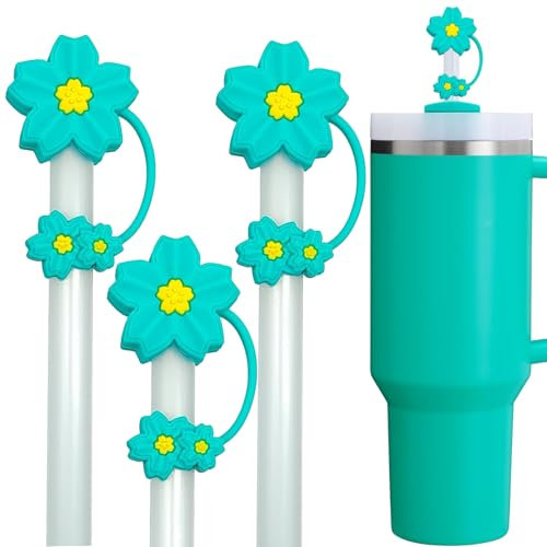 Amreich Strohabdeckung für Stanley Cup – Blumenstrohaufsatz, 10 mm, Strohhalm-Zubehör für 30 Trinkgläser, 3D-Kirschblüten-Stroh-Abdeckkappe, 3 Stück