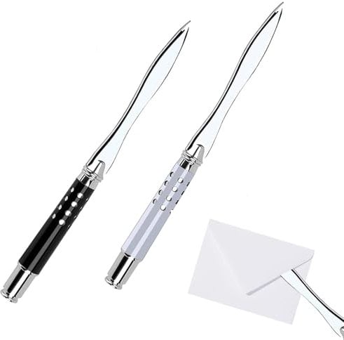 2 Stück Brieföffner,Brieföffner Edel,Brieföffner Mit Gravur, Briefumschlagöffner Messer,Letter Opener Aus Metall,Brieföffner Schwert Aus Metall,Letter Opener Zum öffnen Von Umschlägen (Schwarz,Silber)
