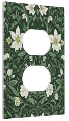 Xuejiaku Couvercles de prise de courant décoratifs vintage Morris Floral fleurs blanches feuilles vertes arbre vigne 1 gang plaque murale prise duplex interrupteur plaque simple double cache prise
