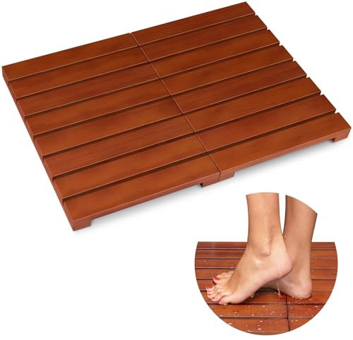 Teak Duschmatte - Faltbare Holz Badematte, Bodenmatte für Badewanne, Tür, Spa, Sauna, Pool, Ideal für Indoor Outdoor
