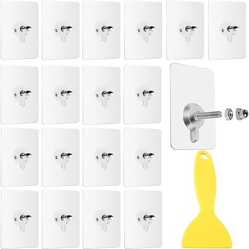 NISENTIA Bilderhaken Selbstklebend, 20 Stück Klebeschrauben Extra Stark, 5 x 8 cm Klebenägel Wand für Bilder, Klebe Nägel Wand, Transparent Klebenagel Bilder Aufhängen Ohne Bohren Gemälde Regal