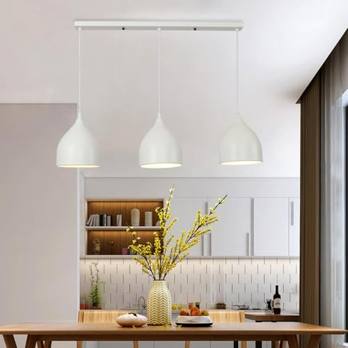 Mengjay Pendellampe Vintage 3 flammige,Industrial Hängelampe Deckenleuchter,Pendelleuchte Esstisch Retro E27 Esstischlampe,Modern Kronleuchter für Wohnzimmer Schlafzimmer (Weiß)