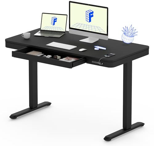 FLEXISPOT Höhenverstellbarer Schreibtisch mit LED-Höhenanzeige, Memory-Funktion und USB, Elektrischer Schreibtisch mit Schublade für Homeoffice 120 x 60 cm (Luxusschwarz)
