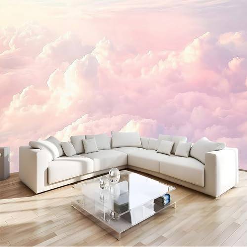 JSCWDET 3D Nuvole Rosa Chiaro carta da parati panoramica,ModerneCielo Bianco Art Sfondo Fotografico per soggiorno, camera dei bambini, decorazione da parete 150L X 105A cm