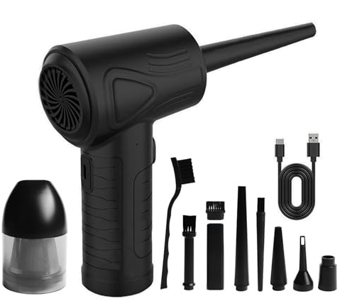 Computer Vacuum Cleaner,Compressed Air Duster Cleaner, 2 in 1 Electric Compressed Air Duster for PC with LED Rechargeable Cordless Air Blower for Laptop, Keyboard, Replaces Canned Air Spray