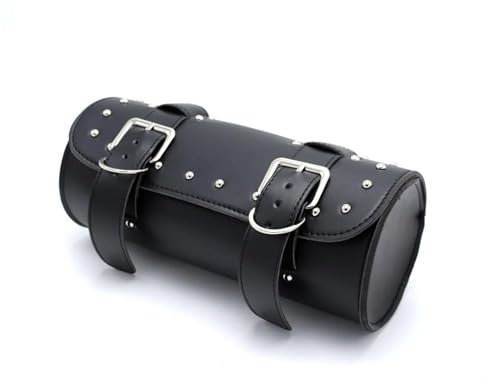 Leder & Satteltaschen Für XL Chopper Universal Motorrad Werkzeugtasche PU Leder Gabel Lenker Satteltasche Rolle Schwanz Aufbewahrungstasche Motorrad Tasche(Schwarz)