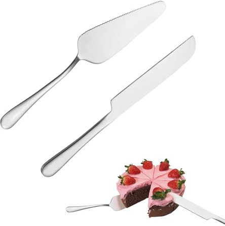 GIUSOBG Besteck 2 Artikel Messer- und Spatelset Tortenheber SpüLmaschinenfest Tortenheber Tortenmesser Edelstahl Ideal zum Backen zu Hause, für Gesellige Nachmittagstee, Partys usw (Silber)