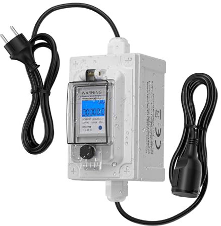 Trsaow Compteur électrique numérique mobile 230 V, moniteur de consommation d'électricité avec prise industrielle et câble en caoutchouc, moniteur d'énergie portable étanche IP67