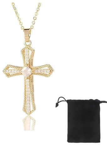 Vimmvid Kreuz Kette Damen Elegante Kette mit Kreuz in Gold Kreuzkette Gold Damen für Alltag Arbei Shopping Partys Geschenk im Samtbeutel 