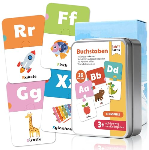 Buchstaben Puzzle ab 3, 4, 5, 6 Jahren - Buchstaben Lernen Deutsch [A-Z & 2 Leere Karten] - Alphabet Lernen - Kinderspielzeug & ABC Lernspiele ab 3 Jahre - Buchstabenkarten für Vorschule & Grundschule