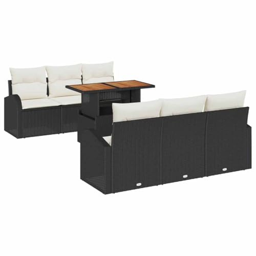 vidaXL Garten-Sofa-Set mit Speicher 7 pcs Schwarz Poly Rattan, Garten und Terrasse, modernes rechteckiges Sofa-Set für draußen, wetterfest, viel Stauraum, Sommer-Sitzgelegenheit