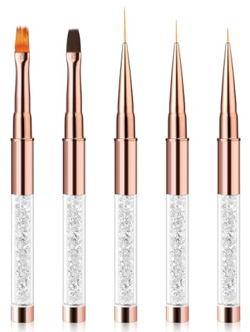 5 Stück Pinsel für Gelnägel, Professional Nailart Pinsel Fineliner, Nagel Pinsel Set Pinsel mit Nageldesign Pinsel, Flachpinsel und Detailpinsel für DIY Nail Art Salon und Heimgebrauch (Roségold)
