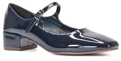 ESSEX GLAM Women's Low Heel Court Shoes Ladies Mary Jane Adjustable Buckle Strap Working Evening Shoes Size 3-8