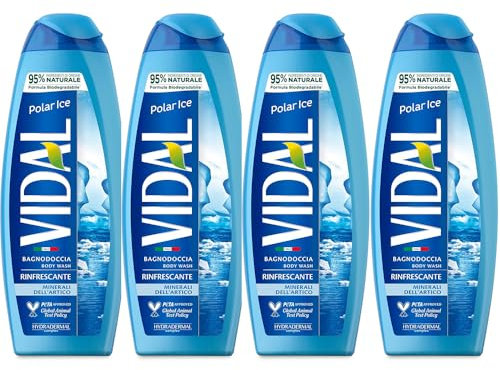 VIDAL Polar Ice Bagno Doccia Rinfrescante, Minerali dell'Artico, 500ml, Set da 4