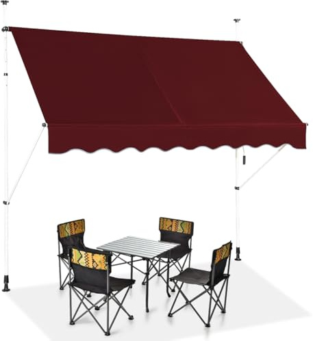 GOPLUS Klemmmarkise Balkon, Terrassenmarkise Balkonmarkise Sonnenschutz ohne Bohren, UV-beständig höhenverstellbar, Sonnenmarkise mit Handkurbel, Metall & Oxford, Einziehbar (200cm,Weinrot)
