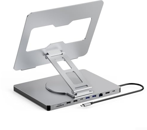 Estación de acoplamiento para laptop, concentrador USB C 10 en 1 con HDMI 4K 60Hz-HDMI, Gigabit Ethernet, USB 3.0, diseño giratorio plegable, aleación de aluminio para oficina de escritorio, color