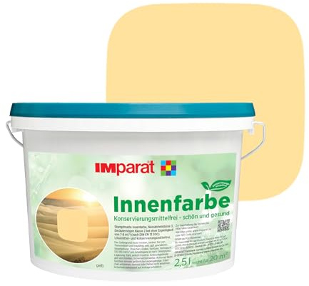 IMparat Innenfarbe KF konservierungsmittelfrei gelb 2,5 l | ideal für Allergiker | matte Trend Wandfarbe | hohe Deckkraft | waschbeständige Raumfarbe | perfekte Renovierfarbe | Profi-Qualität