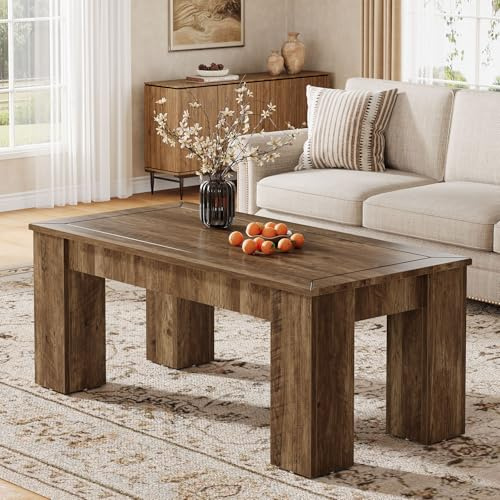 Tribesigns Couchtisch für Das Wohnzimmer, 120cm Rechteckiger Couchtischs Holz Im Landhausstil, Wohnzimmertisch, Stabilen Beinen, Einfache Montage, Rustikales Braun