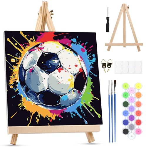 MXJSUA Peinture Numero Enfant Adulte avec Cadre, Ballon De Football Numéro d'art avec Pinceaux, Loisirs Créatifs Adultes, Activité Manuelle Adulte, 25x25cm