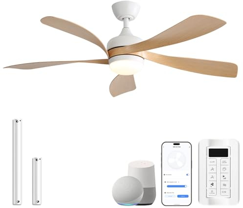 Sofucor 132 cm Smart Deckenventilator mit Beleuchtung,Alexa/APP | Deckenventilator mit Licht, Fernbedienung, 3 Farbtemperatur, Timer, 6 Geschwindigkeiten, Leise DC für Wohnzimmer