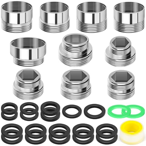 JAXICREY 10 Stück Wasserhahn Adapter, Duschschlauch Adapter Wasserhahn Gartenschlauch Wasseranschluss Dichtungen PTFE-Dichtungsband Innengewinde Außengewinde Wasserhahnadapter für Küche Bad