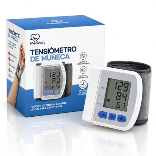 Medicaly Tensiómetro de Muñeca Digital Automático - Medidor de Presión Arterial - Monitor de Ritmo Cardíaco - Medición Rápida y Precisa con Memoria de Datos - Compacto y Portátil - (No incluye pilas)