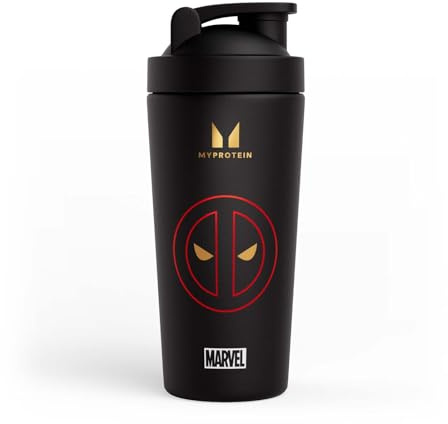 Myprotein Eiweiß Shaker 750ml - Deadpool/Edelstahl, mit gemischter Kugel - Fitness-Shaker, ergonomisch & nachhaltig, klümpchenfreie Shakes, leicht & robust, ideal für Proteinpulver & Sportgetränke