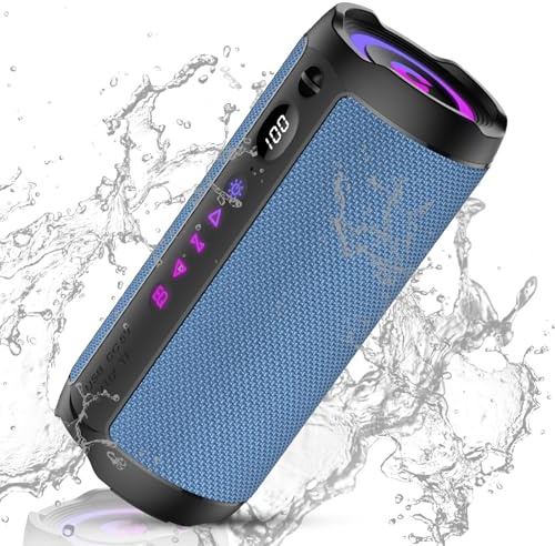 coioc Bluetooth Lautsprecher mit Licht, Bluetooth 5.4 Musikbox,25W Dual Lautsprecher, LED Anzeige & 25 Std Akku,Dualen Bass-Treibern, IPX7 wasserdicht,TWS Paarung, AUX,TF Karte,Geeignet Outdoor/Party