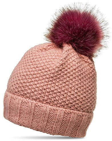 Caspar MU173 Damen Winter Mütze Strickmütze Bommelmütze mit Kunstfell Bommel, Größe:One Size, Farbe:rosa