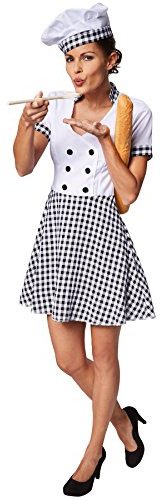 dressforfun Costume da donna cuoco | Con modello da cuoco a quadretti | Fantastico cappello da cuoco incluso (S | No. 301508)