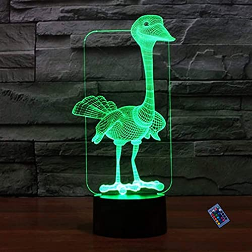 YTDZLTD Optische Täuschung 3D Vogel Strauß Nacht Licht 16 Farben Andern Sich Fernbedienung USB-Strom Touch Schalter Dekor Lampe LED Lampe Tisch Kinder Brithday weihnachten Geschenk