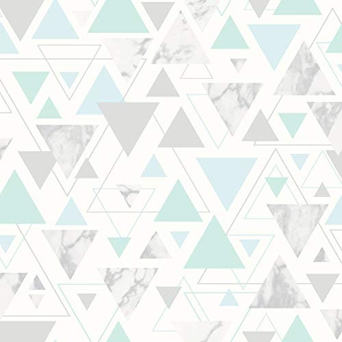 Chantilly Geometric Marble Triangle Wallpaper Teal/Grey Debona 5015