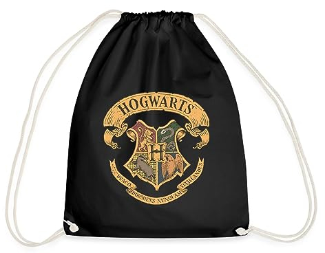 Spreadshirt Harry Potter Hogwarts Wappen Turnbeutel, One size, Schwarz