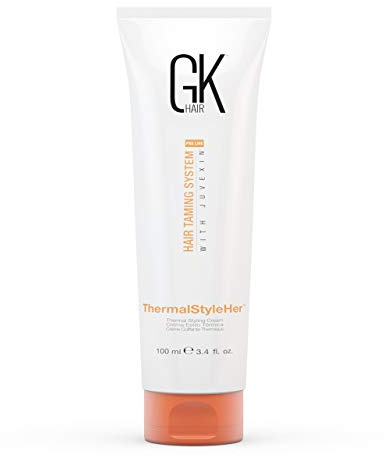 GK HAIR Global Keratin ThermalStyleHer Hair Cream (3.4 Fl Oz/100 ml) - Thermal Styling Cream Anti Frizz Heat Protectant Against Flat Iron Heat & Hot Blow Dry Prevents Damage & Breakage