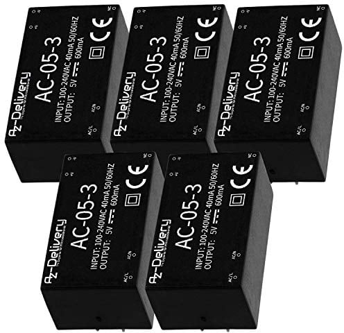 AZDelivery 5 x 220V zu 5V Mini-Netzteil kompatibel mit Arduino und Raspberry Pi inklusive E-Book!