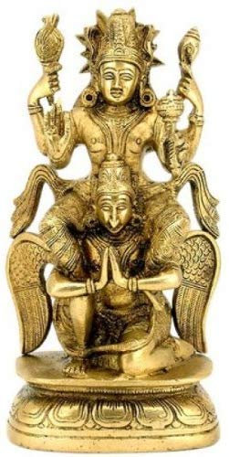 Fasherati Brass Lord Vishnu Riding on Garuda Statue -8 X 4X 2.50 Inch (Gold)