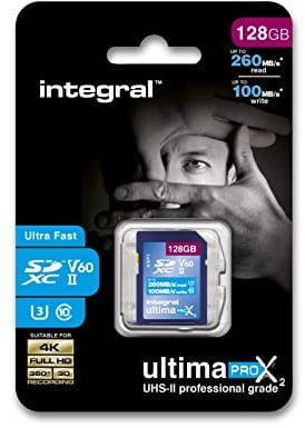Integral 128GB UHS-II SD-Karte V60 Bis zu 260MB/s Lese- und 100MB/s Schreibgeschwindigkeit SDXC Professional High Speed Speicherkarte
