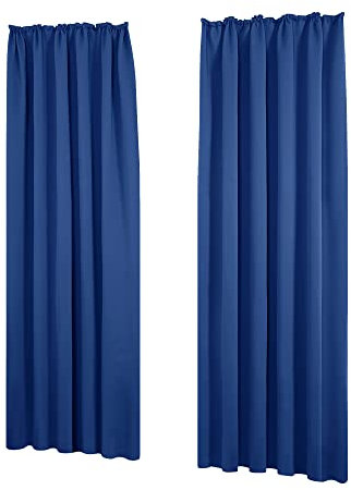 Deconovo - Cortinas térmicas Opacas y antirubor con Cinta Fruncida, 210 x 140 cm (Altura x Ancho), Color Azul