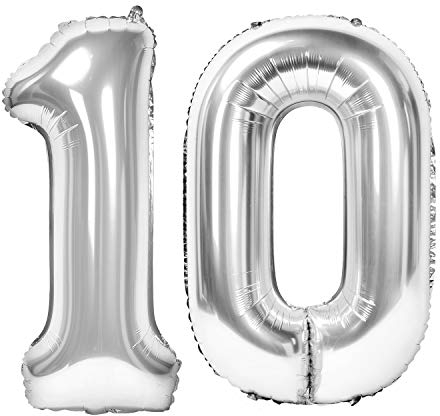 Siumir Zahlenballons Silber Number Folienballons Zahl 10 Riesenzahl Luftballons für Geburtstag, Hochzeit, Jubiläum Party Dekoration