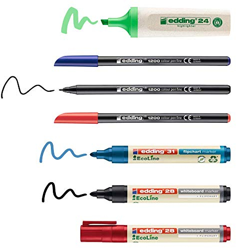 edding - Personal Set für Meetings - 7er Schreibset Büro - 2 Whiteboard-Marker, 1 Flipchart-Marker, 3 dünne Fasermaler, 1 Textmarker - Schreiben auf Whiteboard oder Papier - Seminare, Workshops