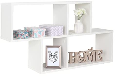 RICOO Wandregal 100 x 53 x 20 Weiß Matt, Spanplatte aus Holz, Hängereral WM051-WM, Regal Wand, Bücherregal Bilderregal Fotoregal Küchenregal Hängend Wandboard Würfelregal Schweberegal